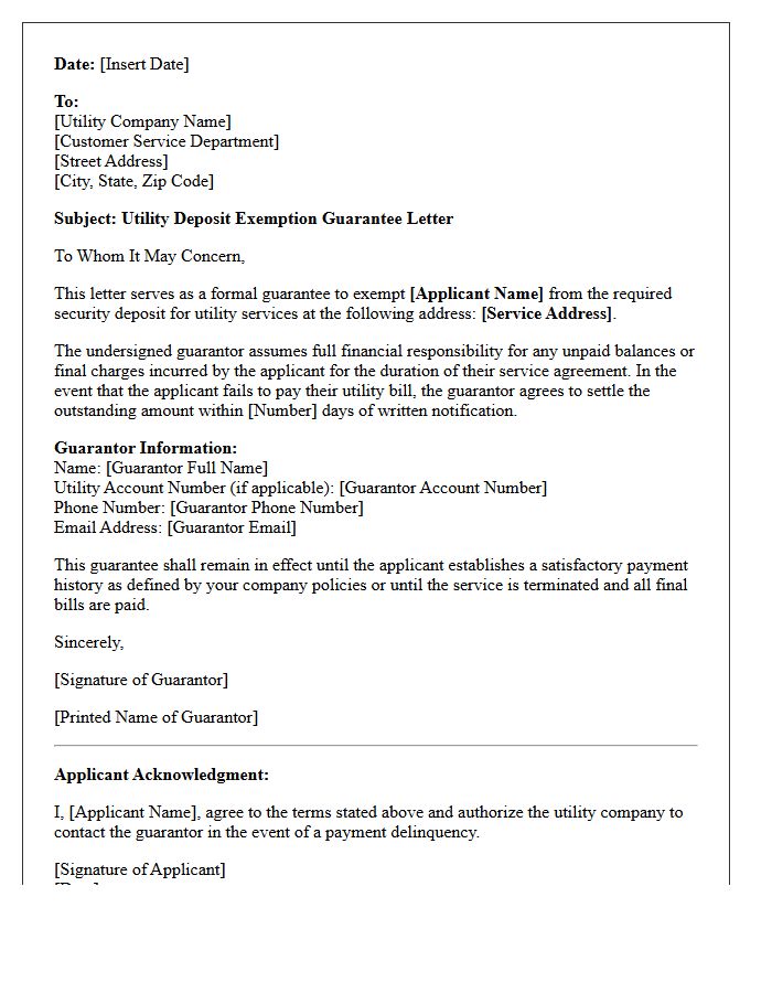 Utility Deposit Exemption Guarantee Letter