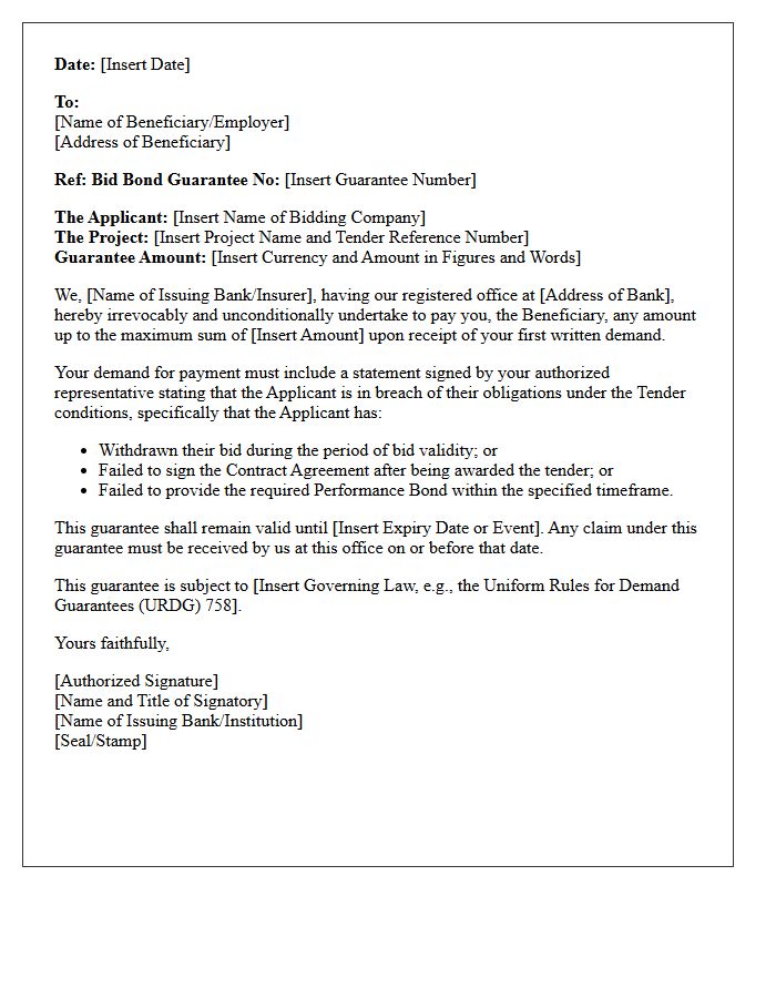 Bid Bond Guarantee Letter