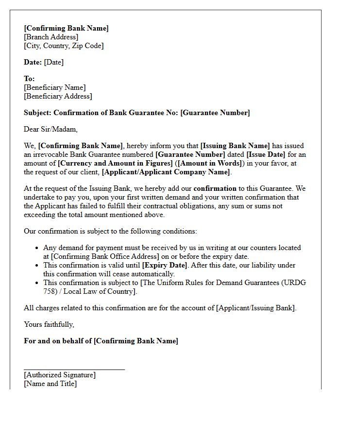 Confirming Bank Guarantee Letter
