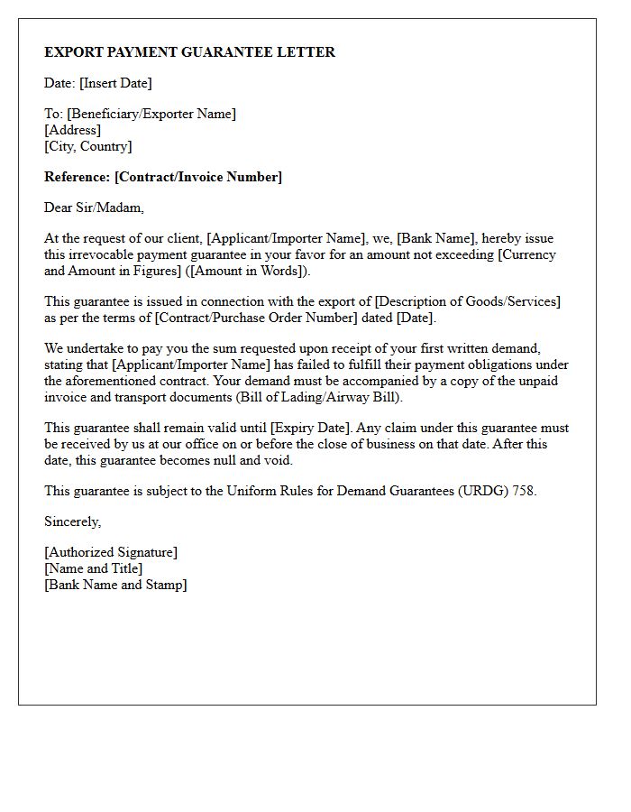 Export Payment Guarantee Letter