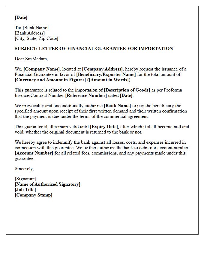 Import Financial Guarantee Letter