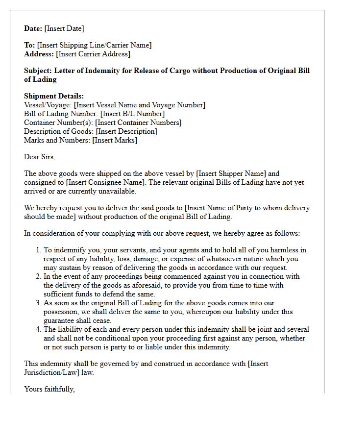 Shipping Release Guarantee Letter