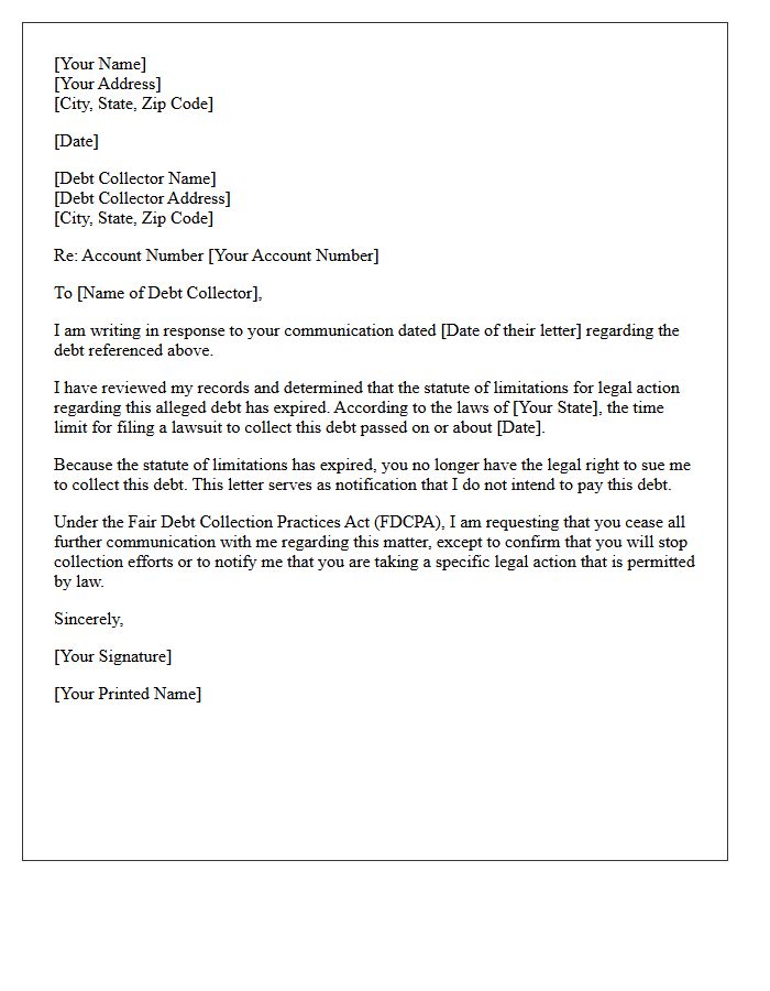 Expired Statute of Limitations Debt Notification Letter