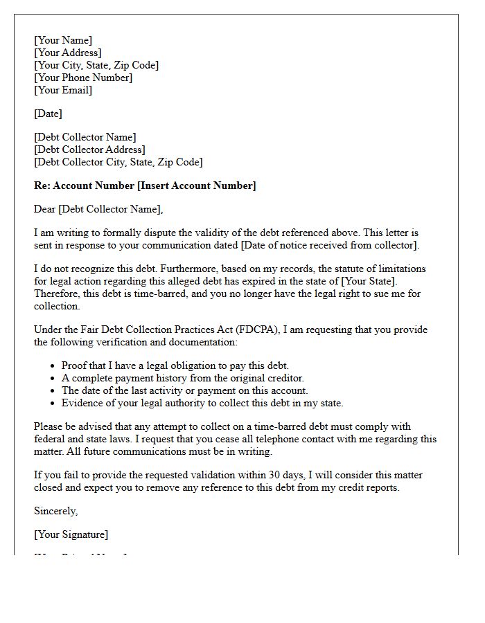 Initial Time-Barred Debt Validation Notice Letter