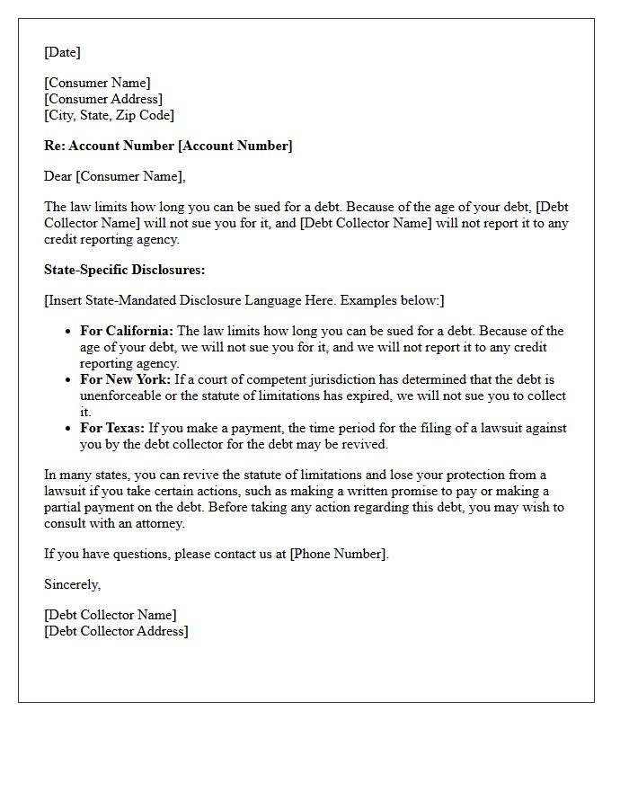 State-Specific Time-Barred Debt Disclosure Letter