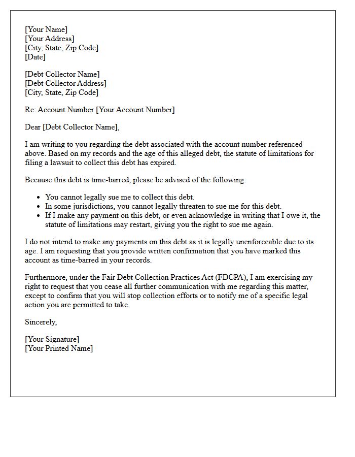 Time-Barred Debt Legal Rights Disclosure Letter