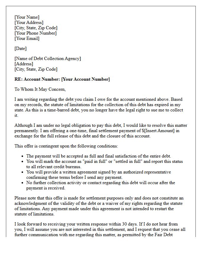Time-Barred Debt Settlement Offer Notice Letter