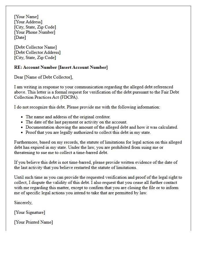 Written Time-Barred Debt Verification Request Letter