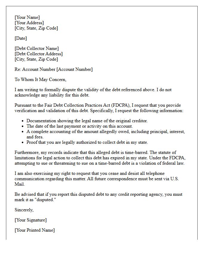 Zombie Debt Time-Barred Validation Notice Letter