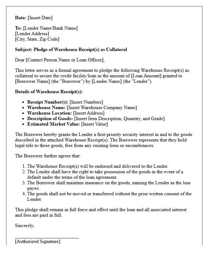 Warehouse Receipt Collateral Pledge Letter