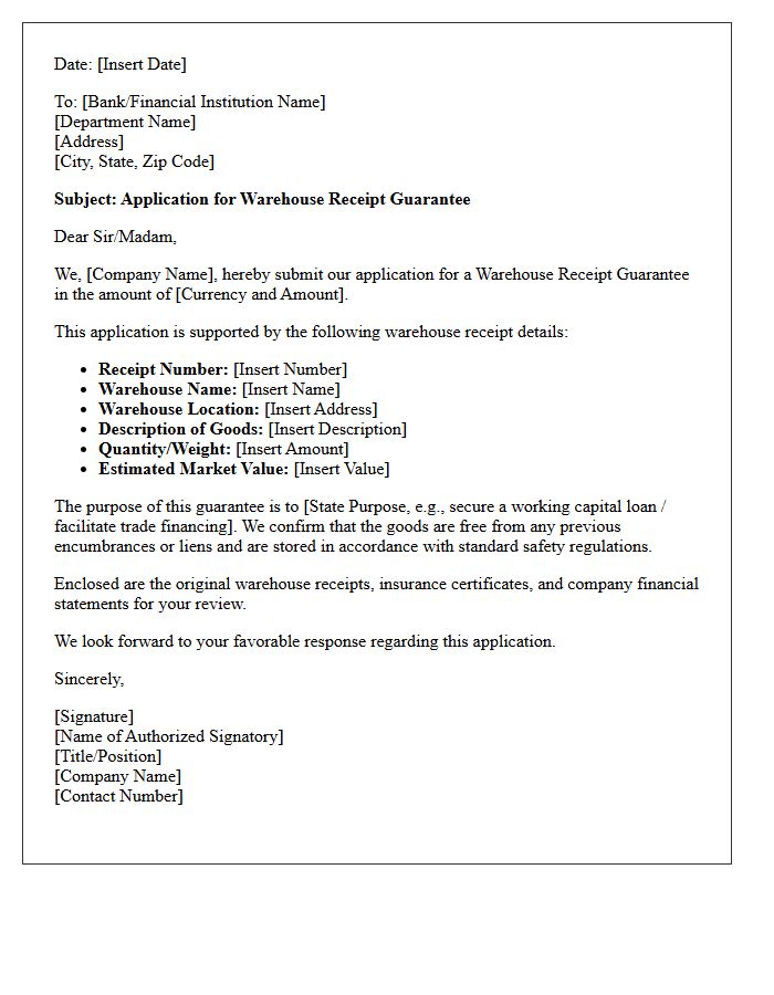 Warehouse Receipt Guarantee Application Letter