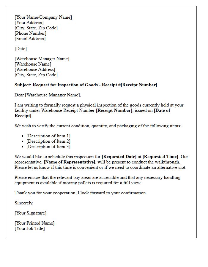 Warehouse Receipt Inspection Request Letter