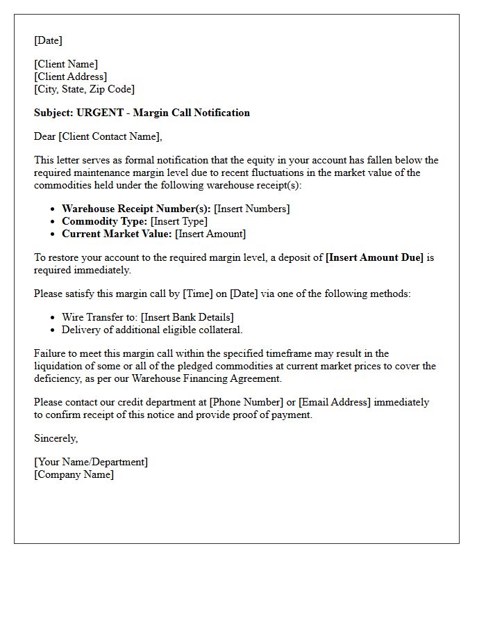 Warehouse Receipt Margin Call Notification Letter