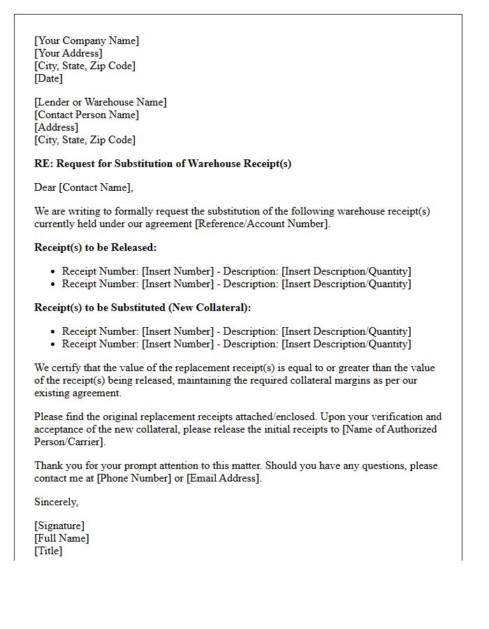 Warehouse Receipt Substitution Request Letter