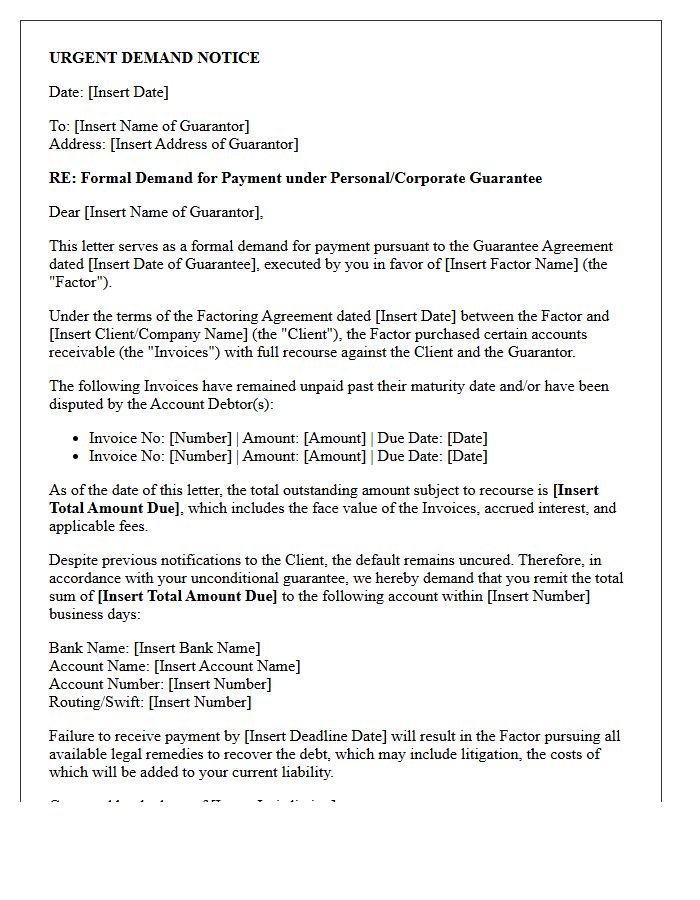 Demand Letter Under Factoring Recourse Guarantee