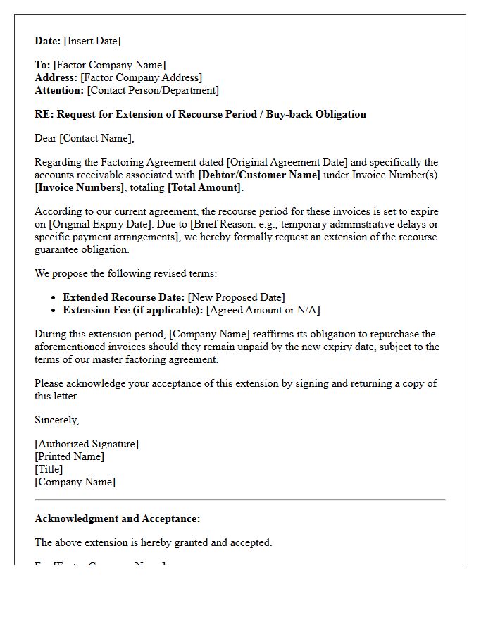 Extension Letter For Factoring Recourse Guarantee Obligation
