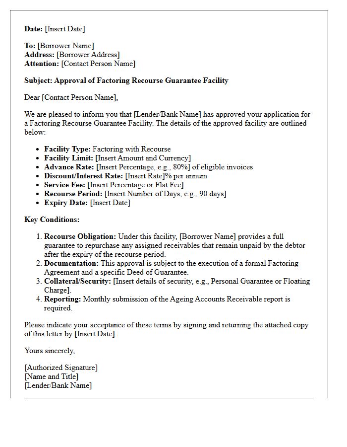 Factoring Recourse Guarantee Facility Approval Letter