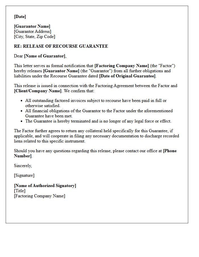 Release Letter For Factoring Recourse Guarantee