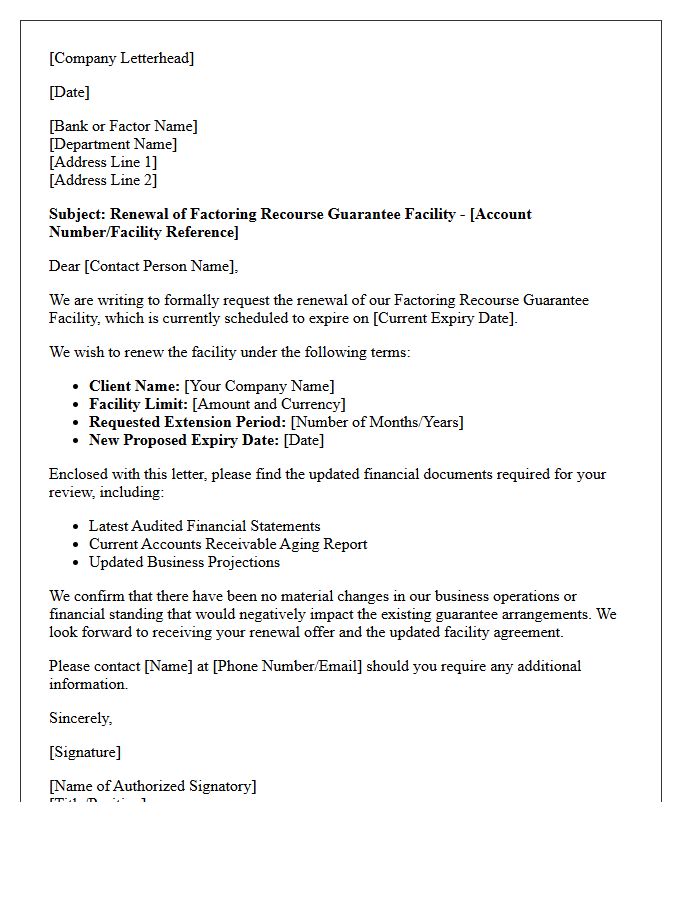 Renewal Letter For Factoring Recourse Guarantee Facility