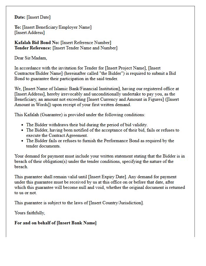 Kafalah Bid Bond Guarantee Letter