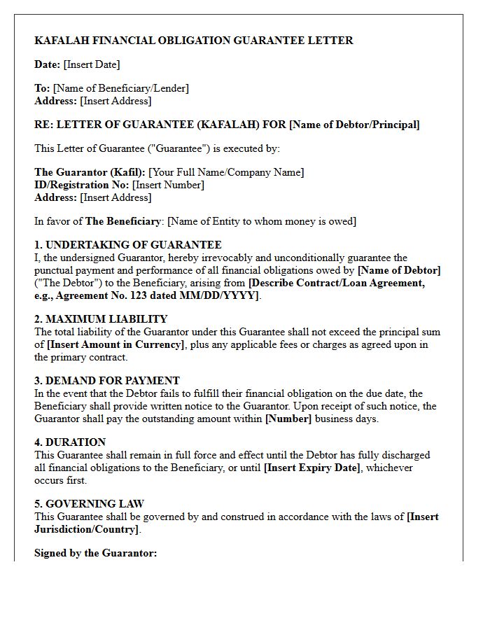 Kafalah Financial Obligation Guarantee Letter