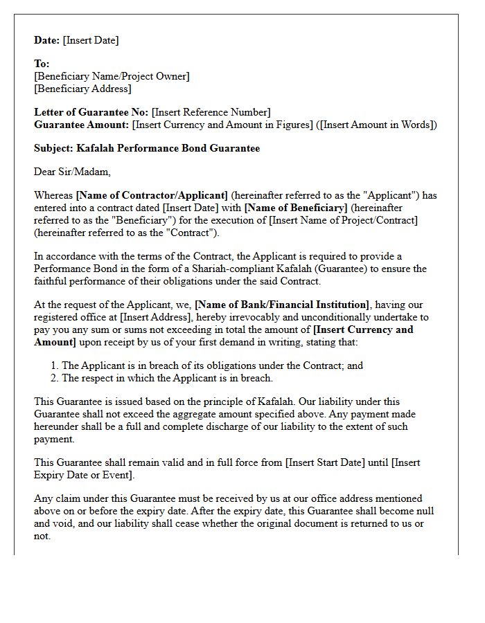 Kafalah Performance Bond Guarantee Letter