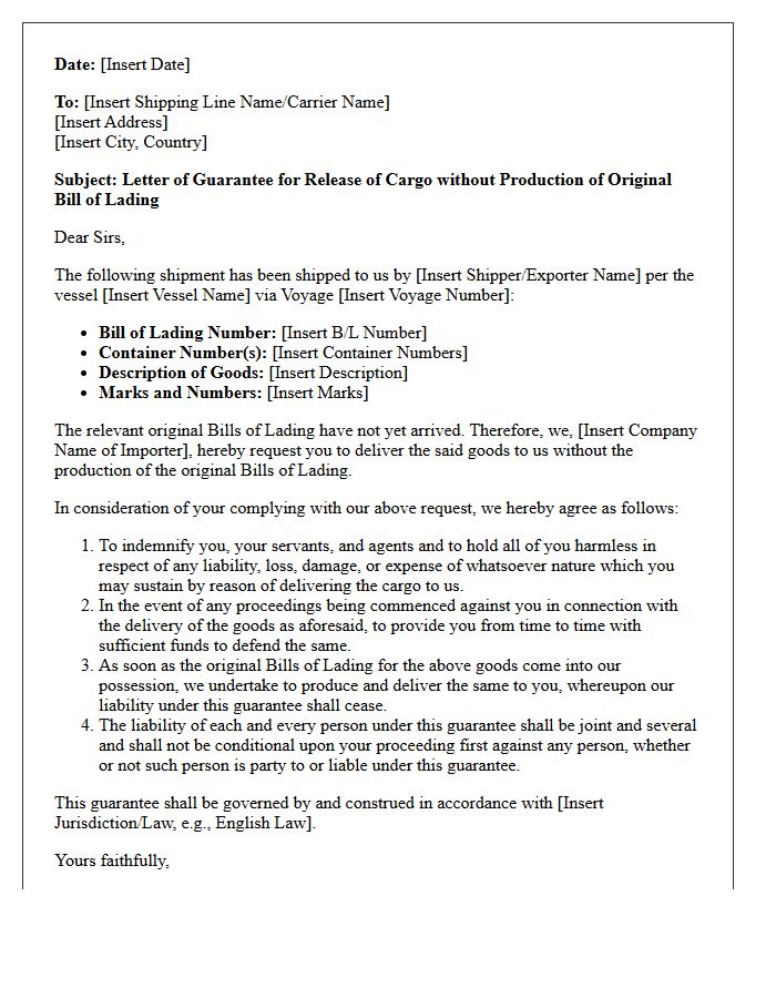 Kafalah Shipping Guarantee Letter