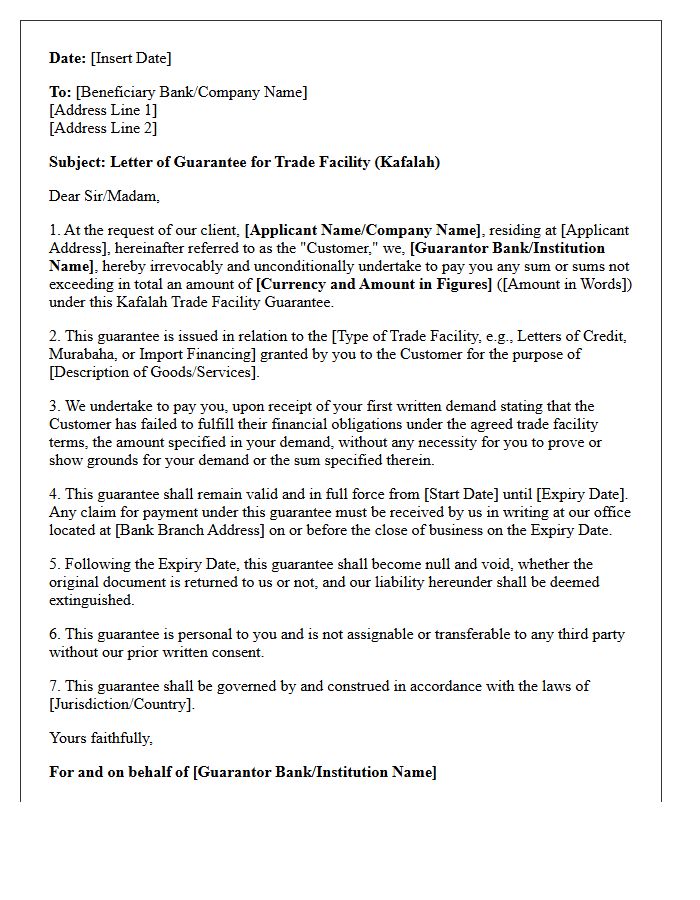 Kafalah Trade Facility Guarantee Letter