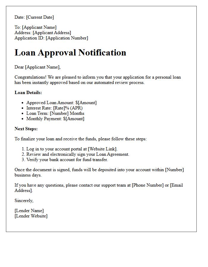 Automated Personal Loan Instant Approval Letter