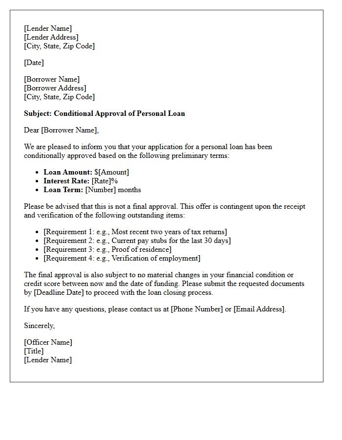 Conditional Personal Loan Approval Letter
