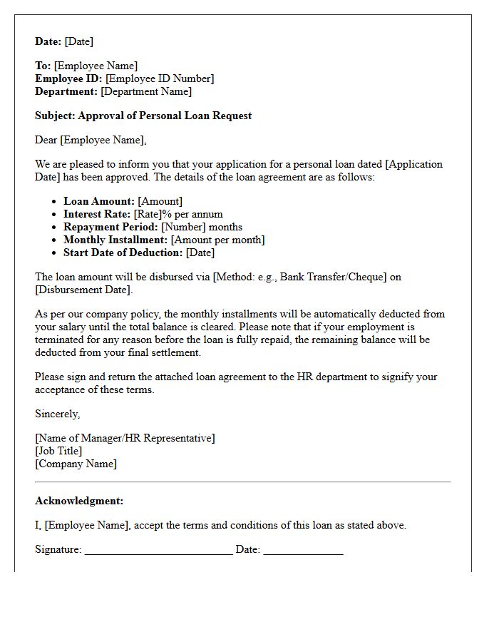 Employee Personal Loan Approval Letter