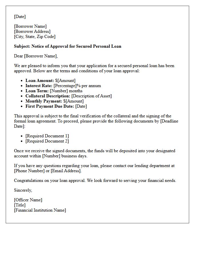 Secured Personal Loan Approval Letter