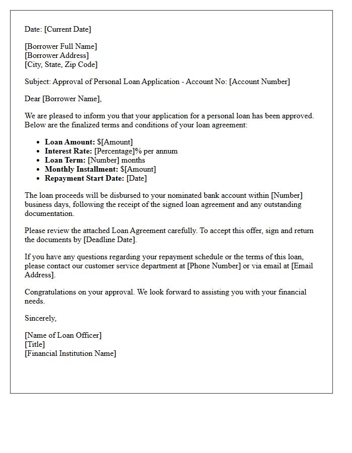 Standard Personal Loan Approval Letter