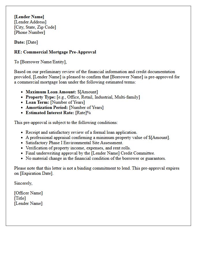Commercial Mortgage Pre-Approval Letter