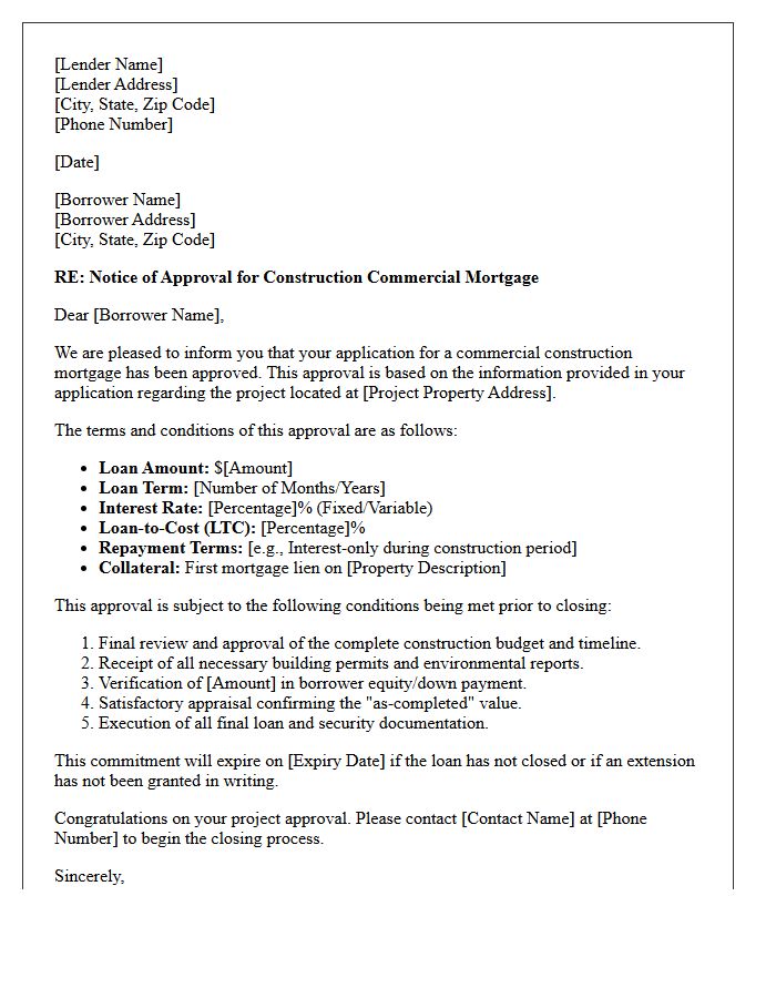 Construction Commercial Mortgage Approval Letter