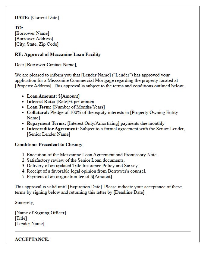 Mezzanine Commercial Mortgage Approval Letter