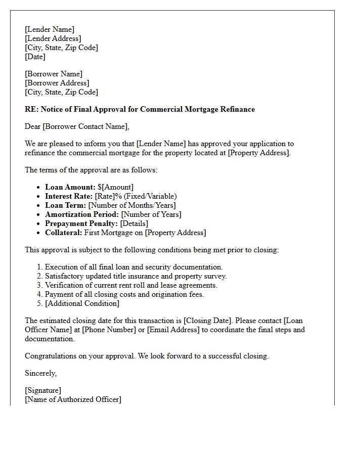 Refinance Commercial Mortgage Approval Letter