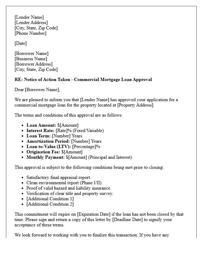 Small Business Commercial Mortgage Approval Letter