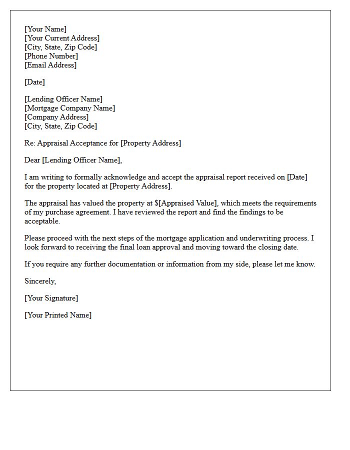 First-Time Homebuyer Appraisal Acceptance Letter