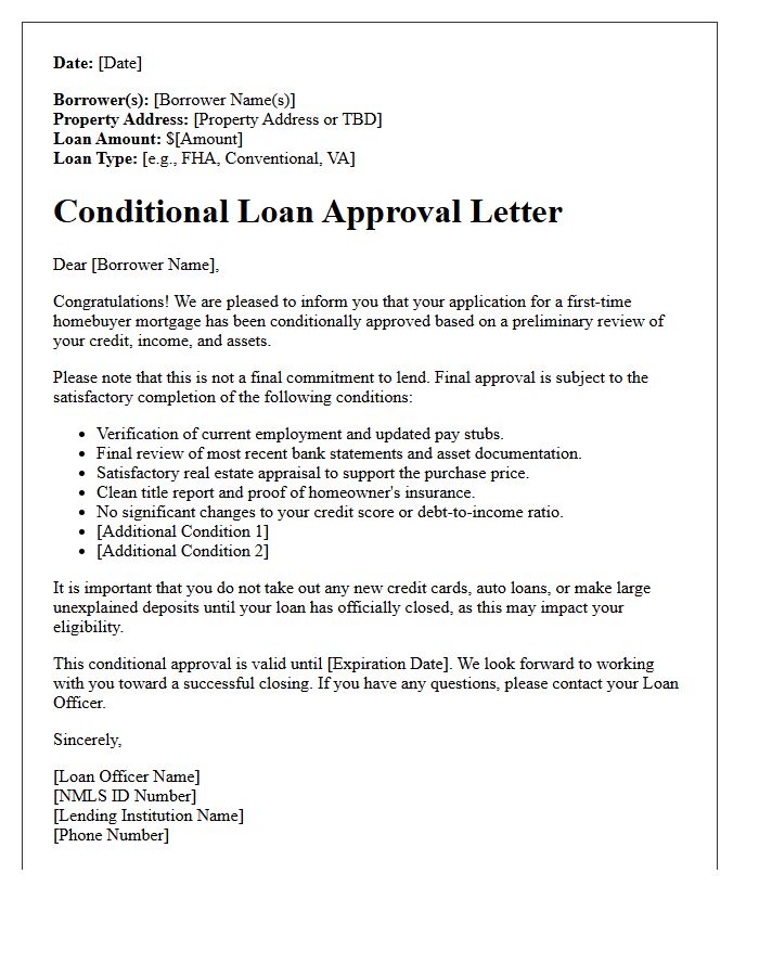 First-Time Homebuyer Conditional Loan Approval Letter