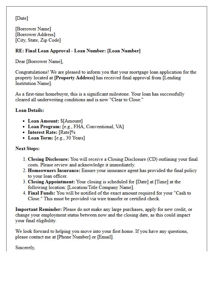 First-Time Homebuyer Final Loan Approval Letter