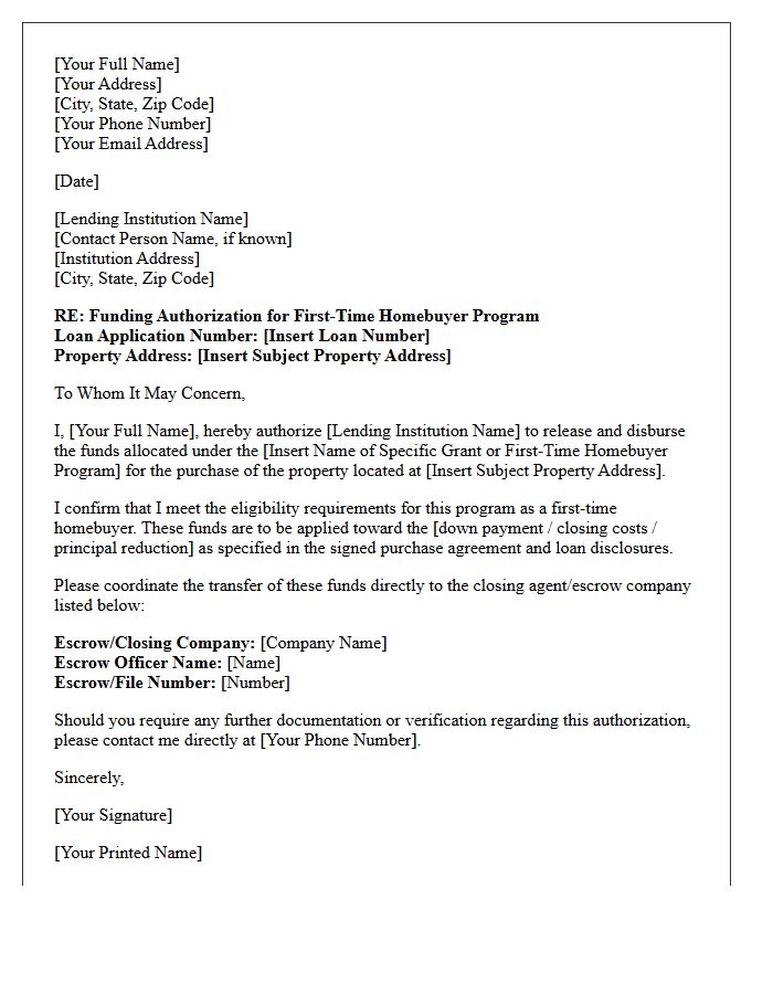 First-Time Homebuyer Funding Authorization Letter