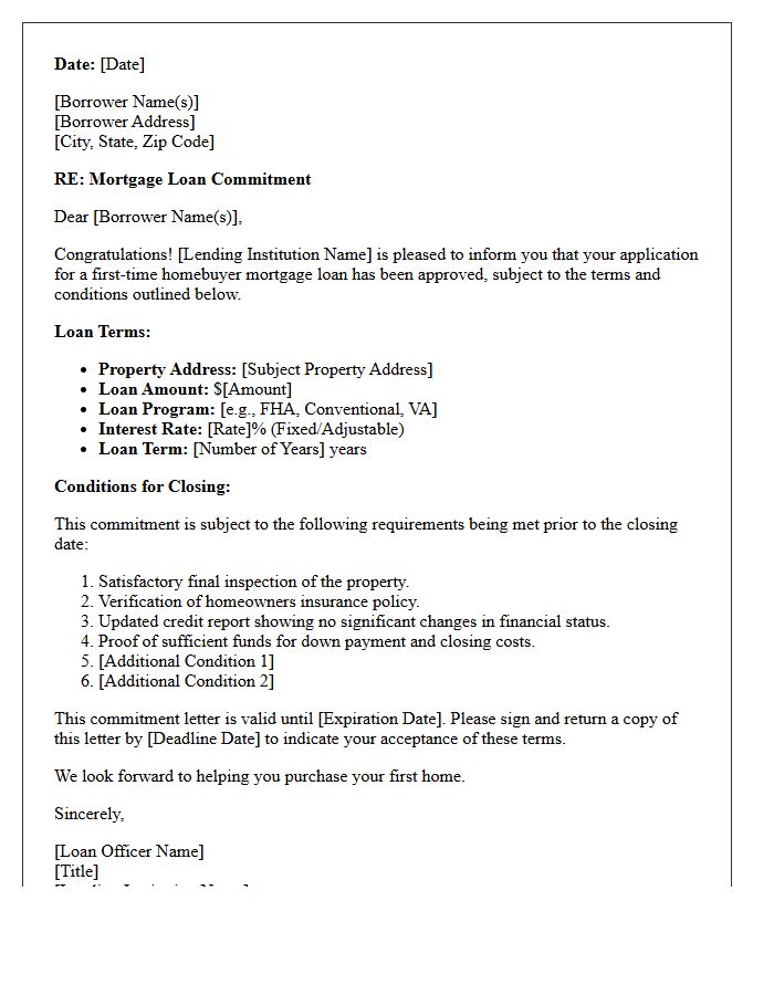 First-Time Homebuyer Mortgage Commitment Letter
