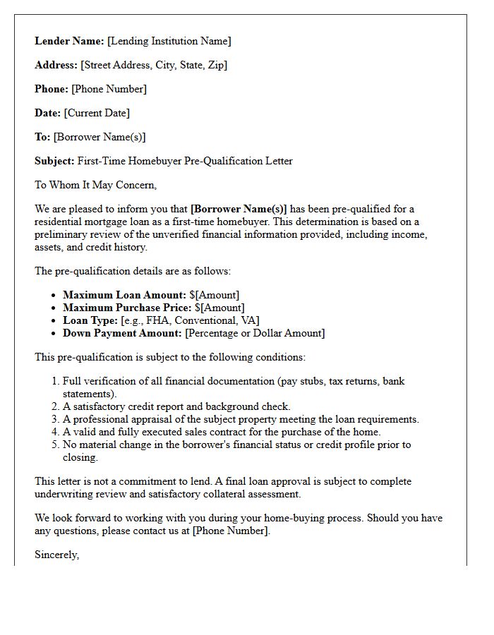First-Time Homebuyer Pre-Qualification Letter