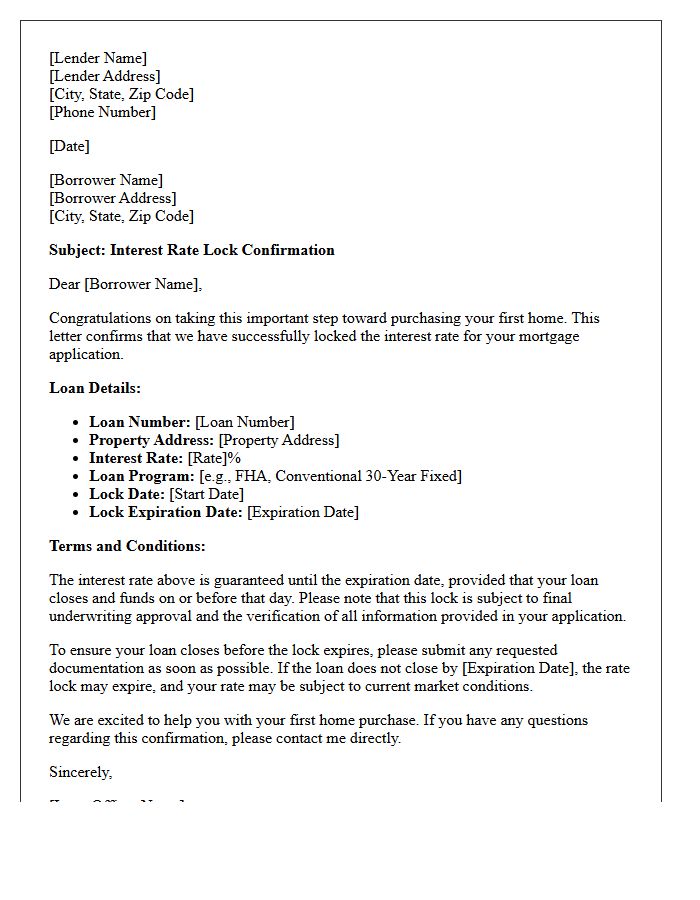 First-Time Homebuyer Rate Lock Confirmation Letter