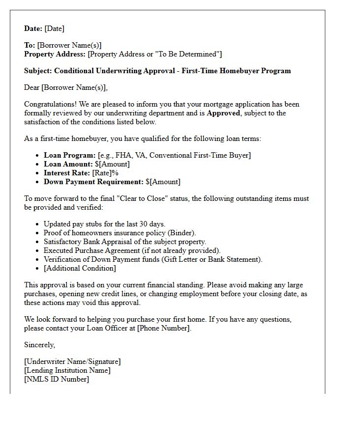 First-Time Homebuyer Underwriting Approval Letter
