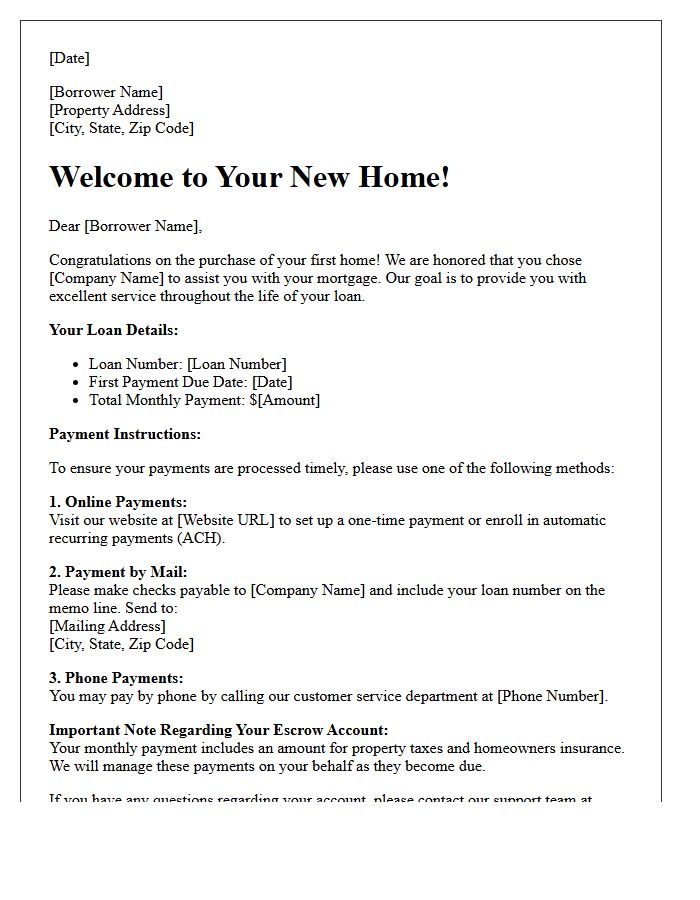First-Time Homebuyer Welcome And Payment Instruction Letter