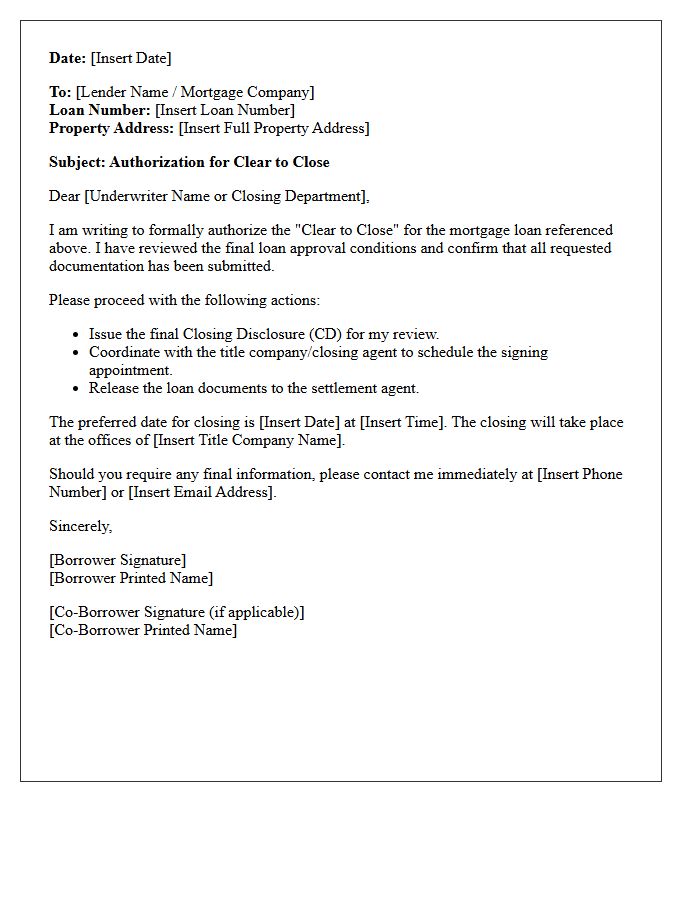 Clear to Close Authorization Letter