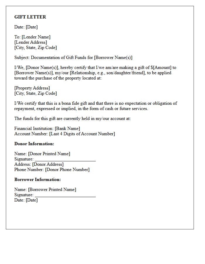 Gift Funds Documentation Letter