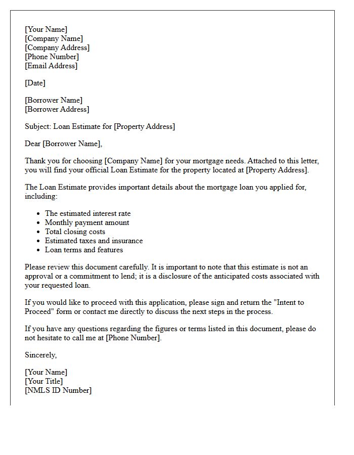 Mortgage Loan Estimate Cover Letter